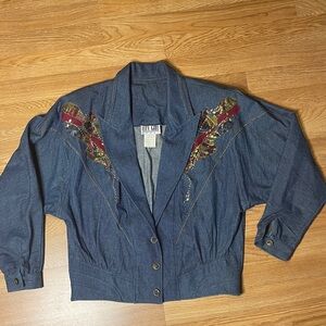 Vintage 80s City Girl Sport Embellished Blue Denim Jacket